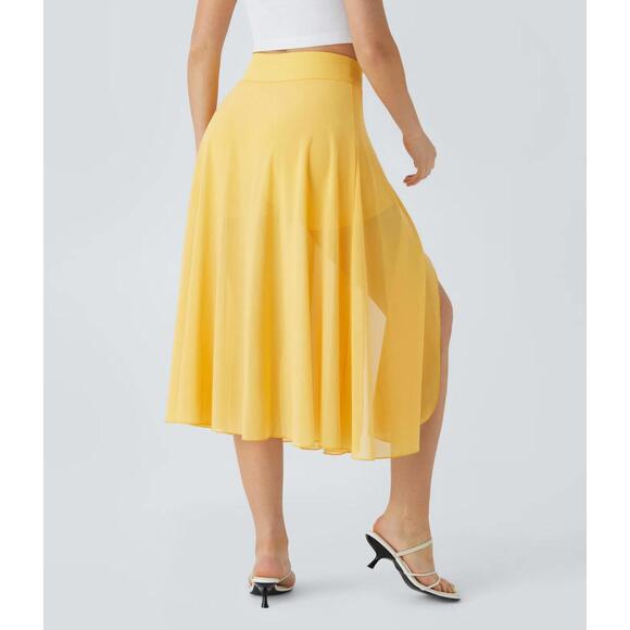 NWT Halara High Waisted Drawstring 2-in-1 Pocket Flowy Midi Skirt Popcorn S - Picture 3 of 12
